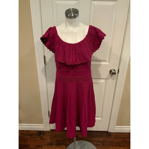 Ted Baker Fuchsia Purple Off The Shoulder Dilpree Knit Mini Dress, Size 4 / L - Picture 2 of 8